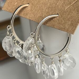 Chunky quartz briolette and sterling silver hoop earrings one of a kind